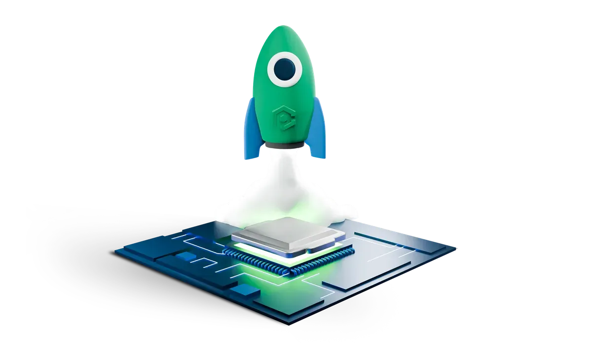 3D illustration of a rocket launching, representing a vCISO starting within days
