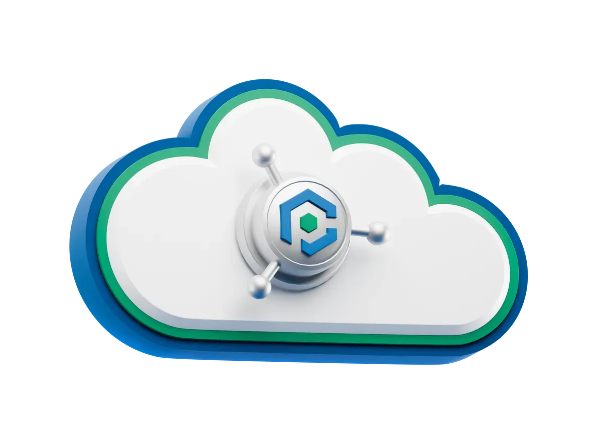 3D illustration of the CyPro emblem at the centre of a secure cloud