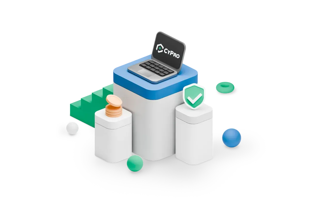 3D illustration of the CyPro security platform protecting a UK business